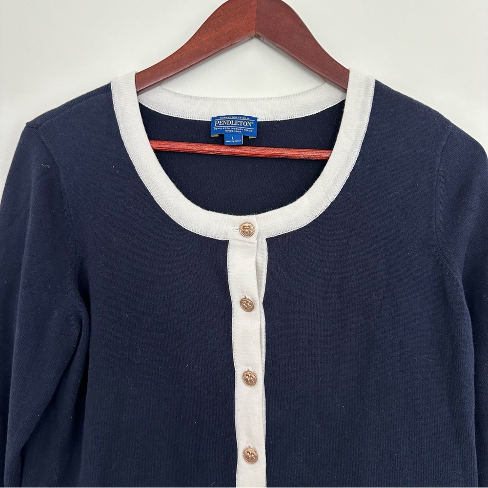 Pendleton Navy White Button Front Cardigan Size L… - image 2